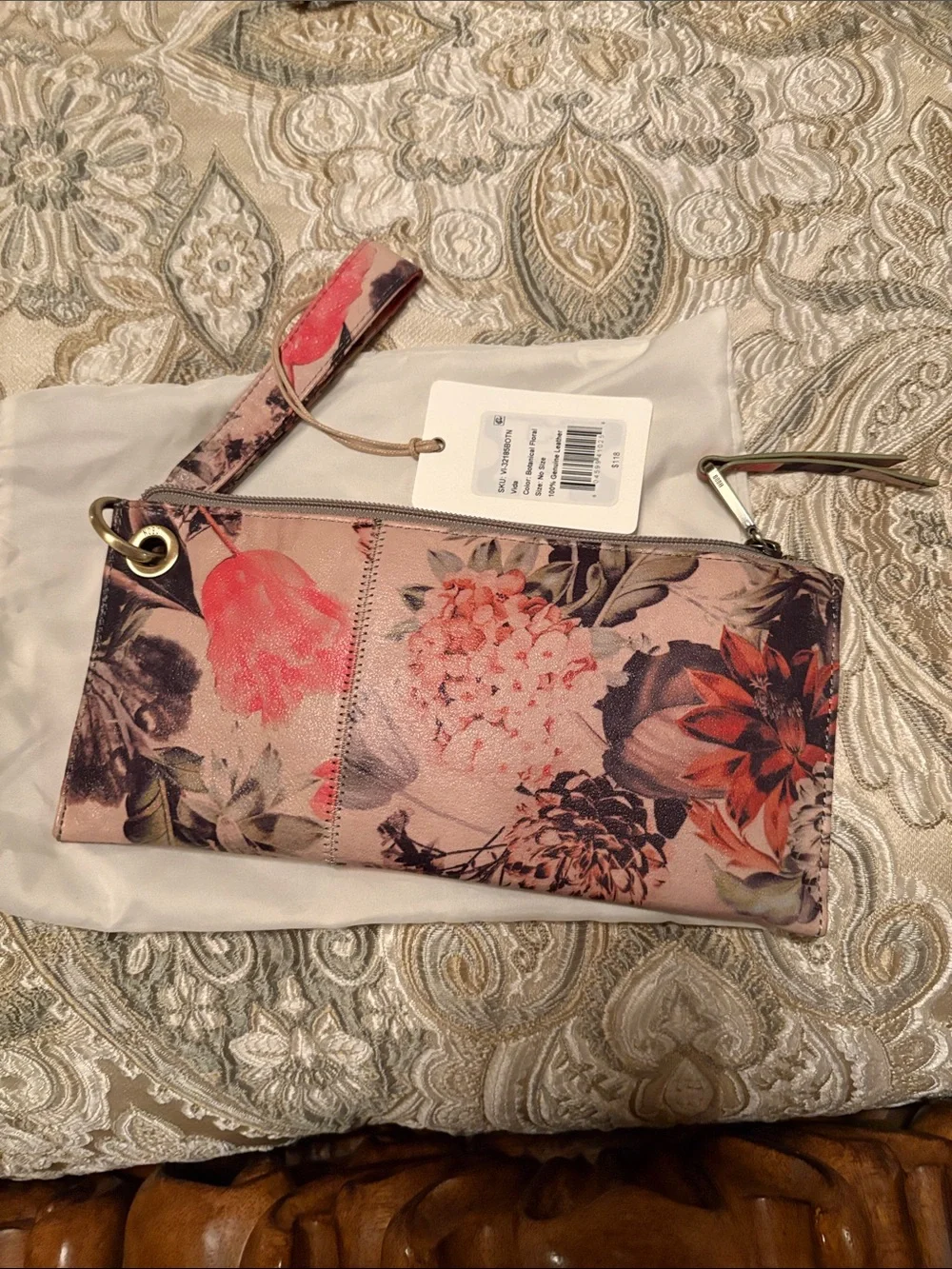 HOBO Pink Floral Wristlet Clutch with Removable Strap